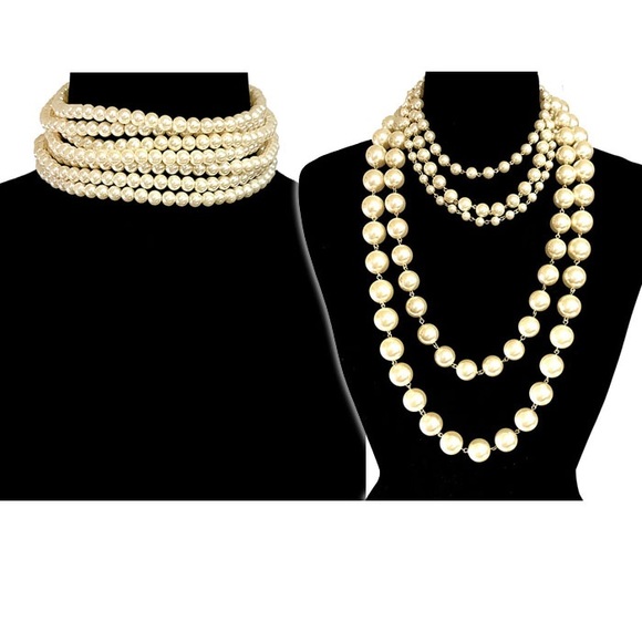 2PCS Pearl Choker & Layered Statement Necklace - Picture 2 of 2